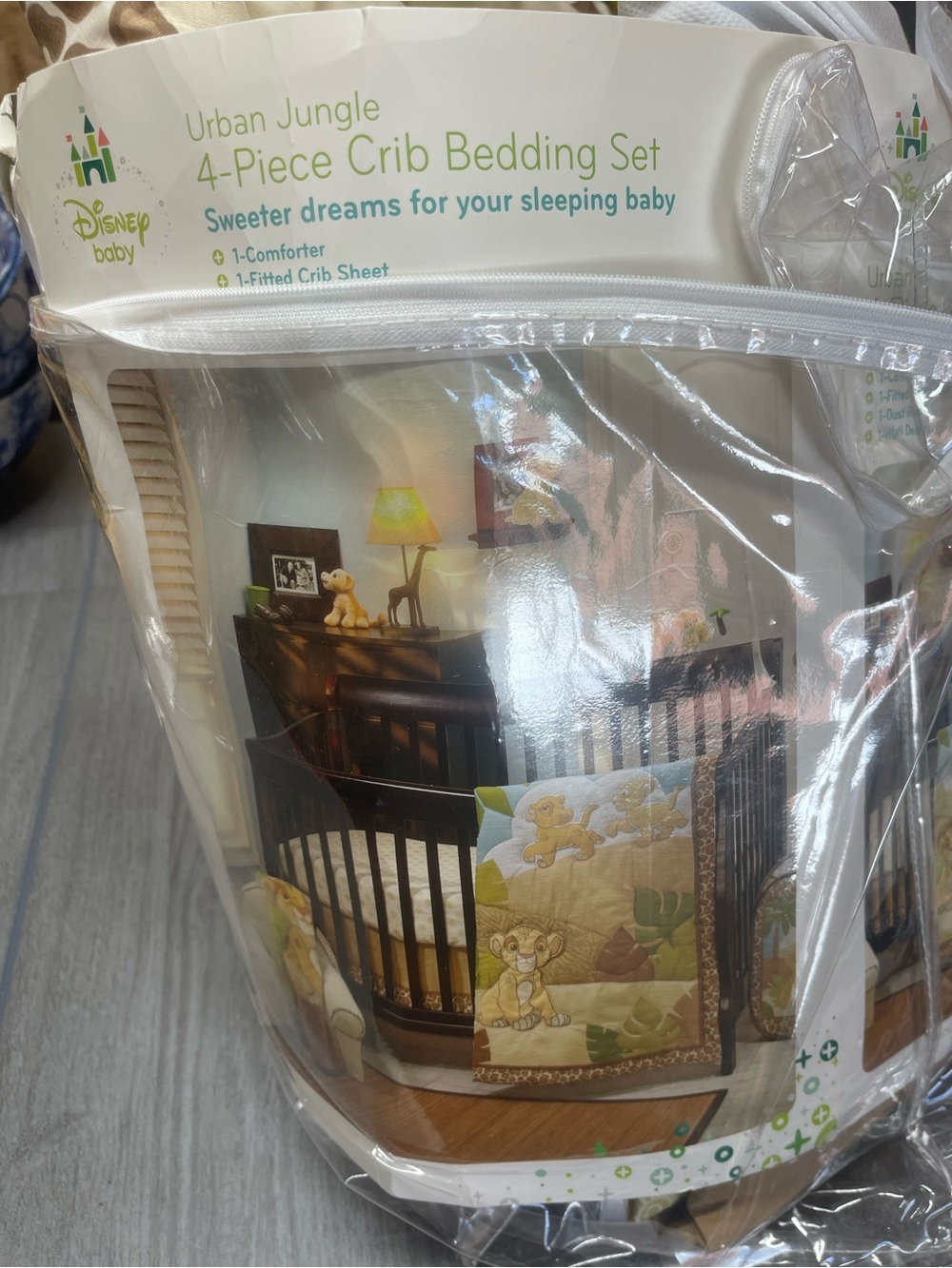 Retired Disney Baby Urban Jungle Crib Bedding Set - Green, Brown, Cream